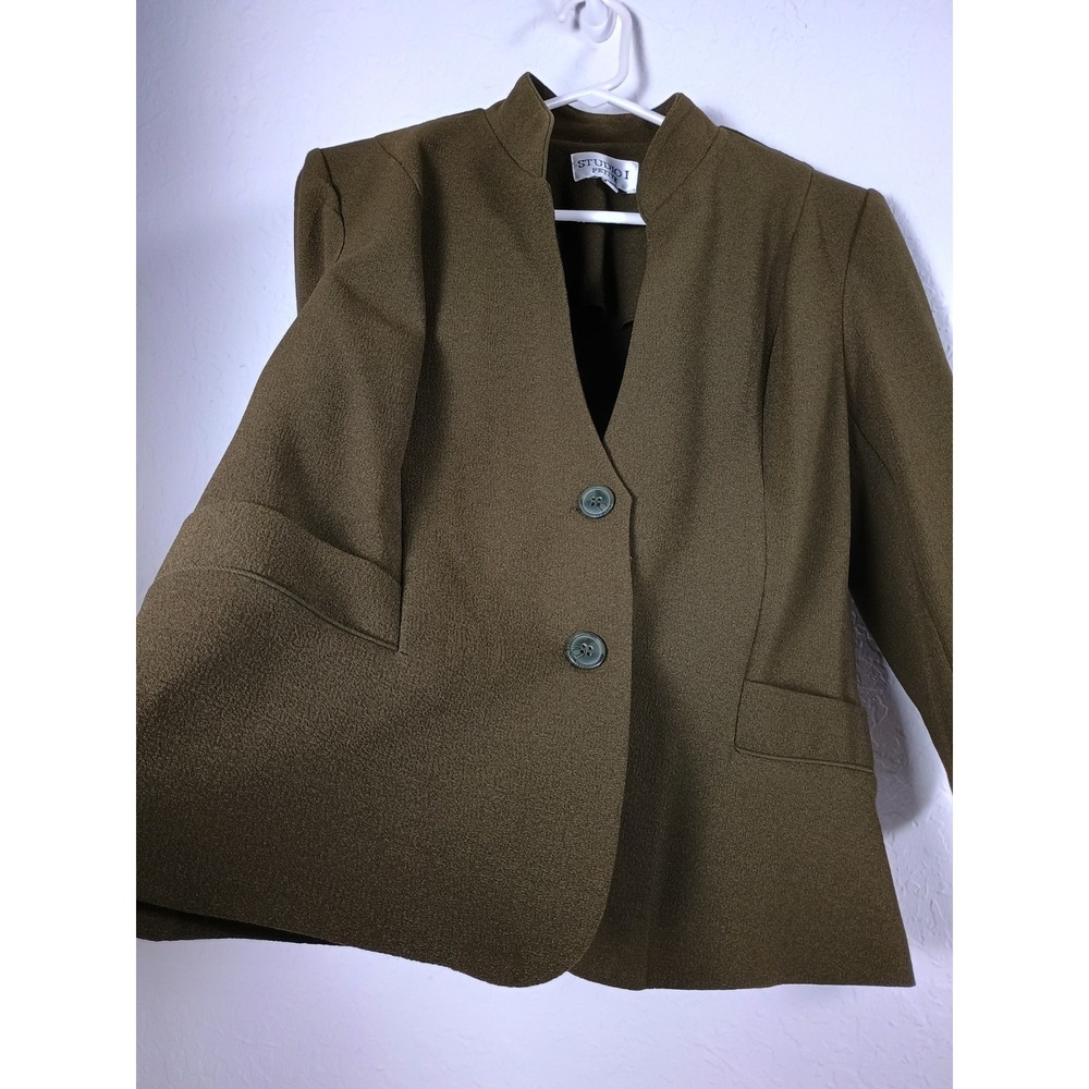 Studio One Petite 16 Olive Green Blazer Jacket Open Front 3/4 Sleeve NWT - Picture 3 of 9